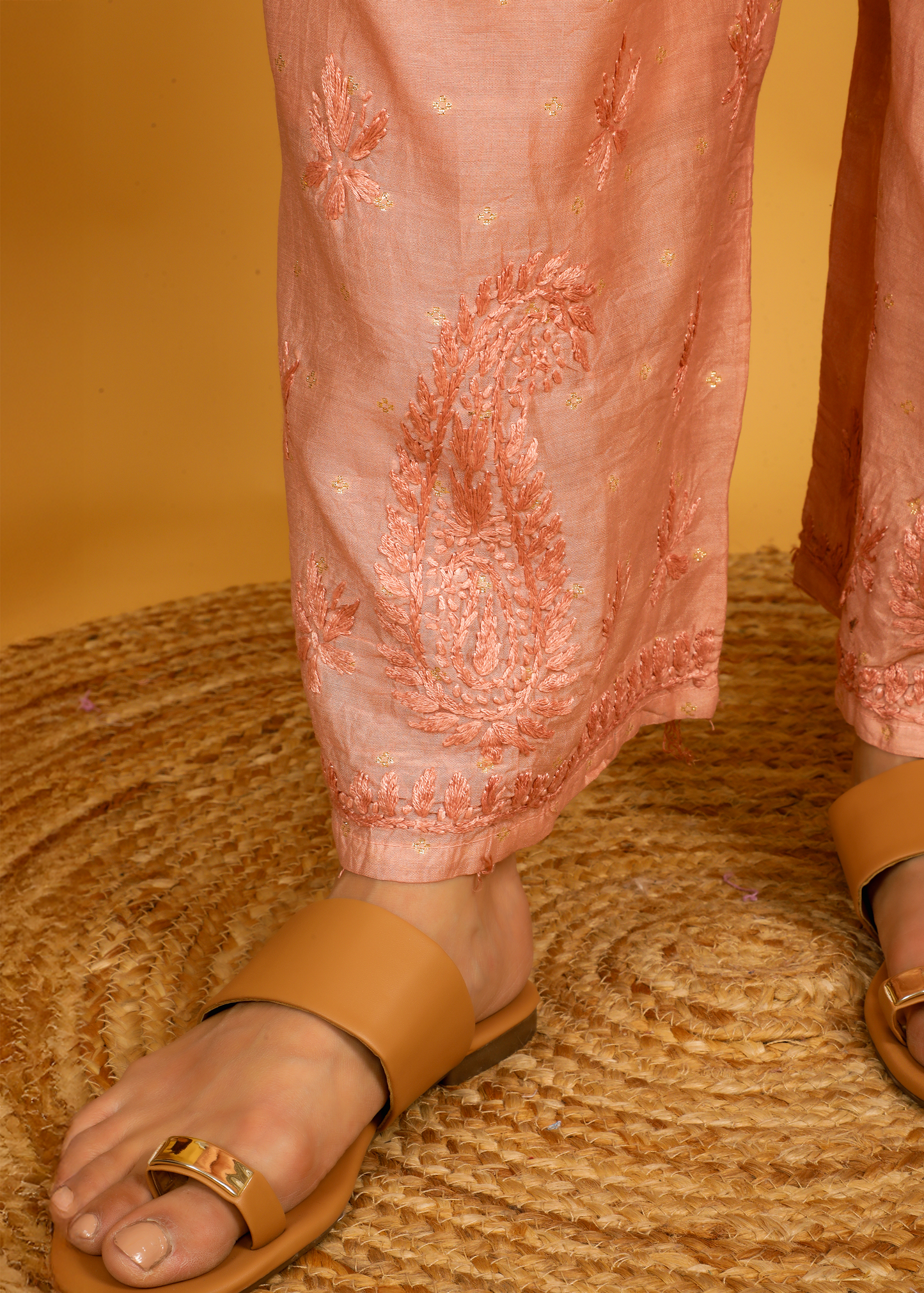 MOHIITO ROSE GOLD LUCKNOWI CHANDERI CHIKANKARI KURTA SET