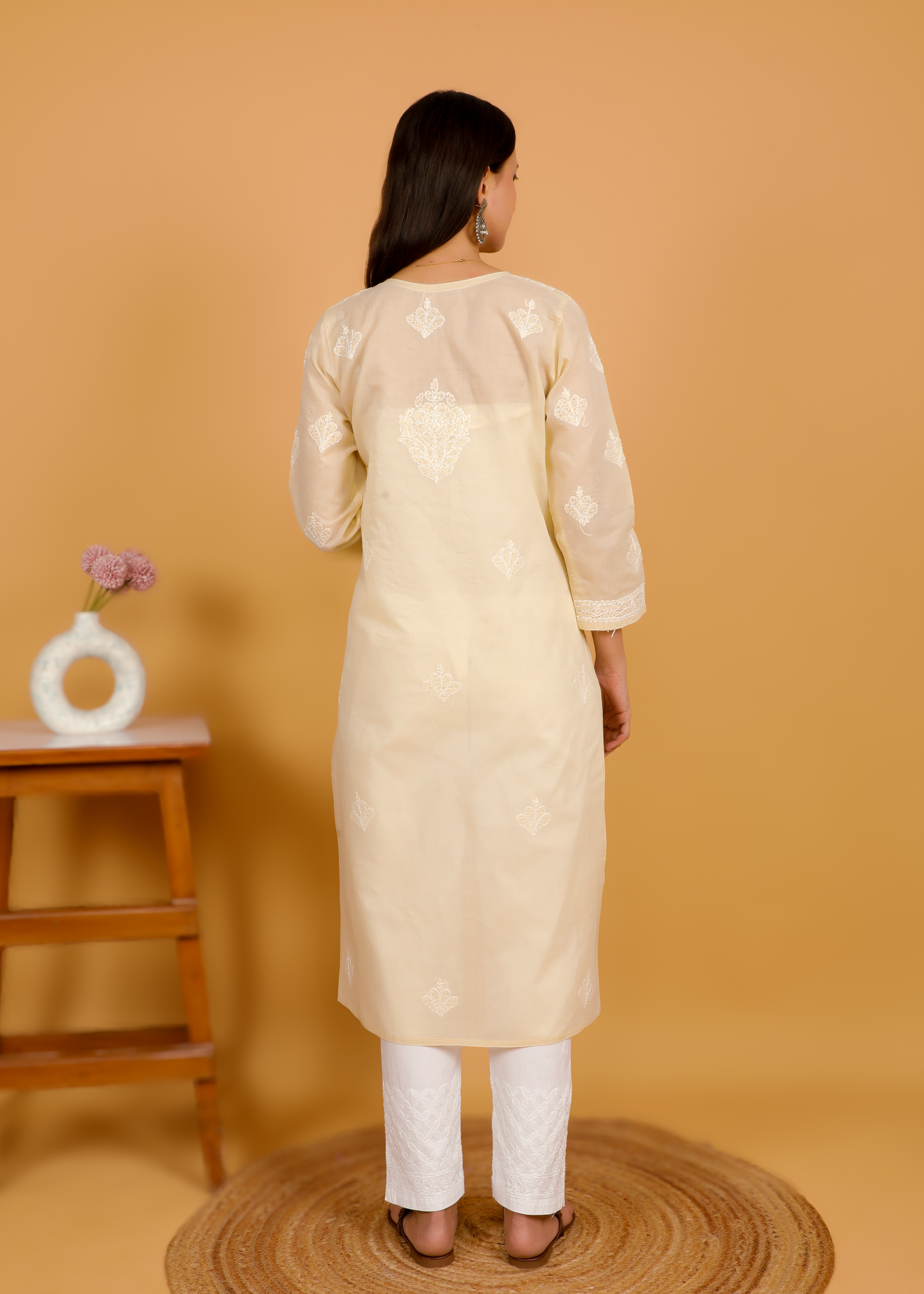 MOHIITO BEIGE LUCKNOWI CHIKANKARI KURTA-PANT SET