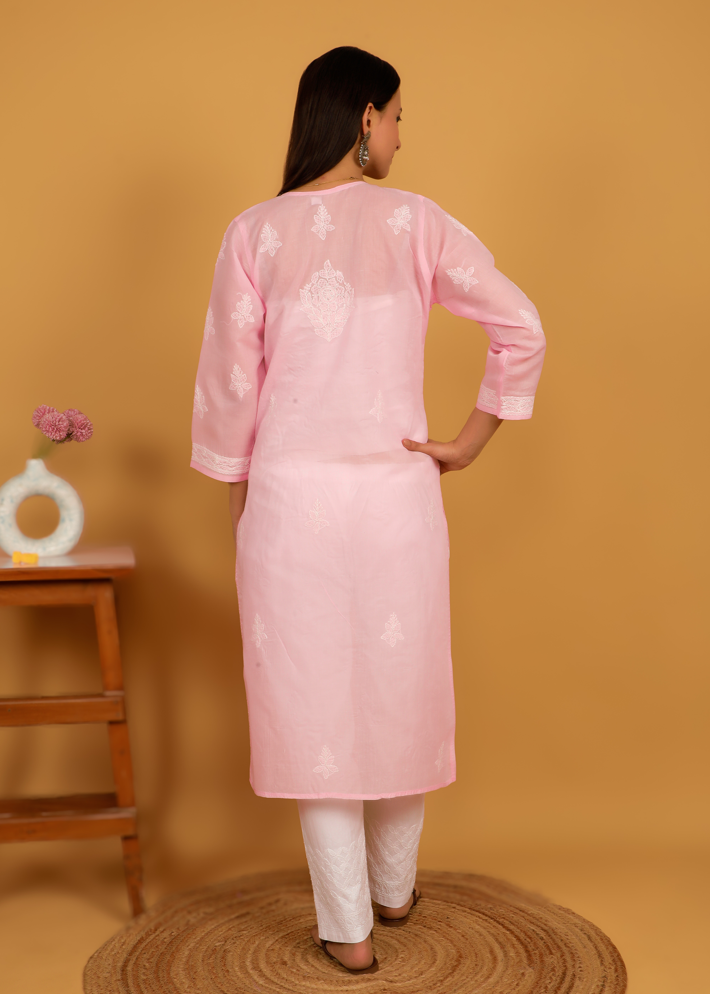 MOHIITO PINK COTTON LUCKNOWI CHIKANKARI KURTA SET
