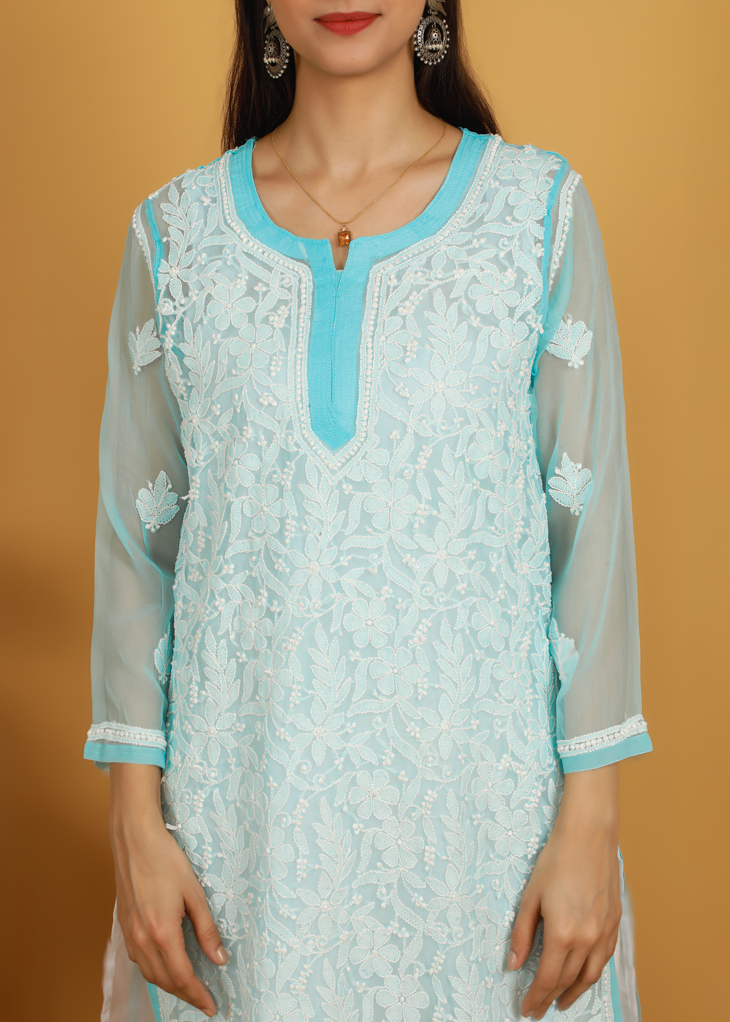 MOHIITO SKY-BLUE LUCKNOWI CHIKANKARI KURTA SET