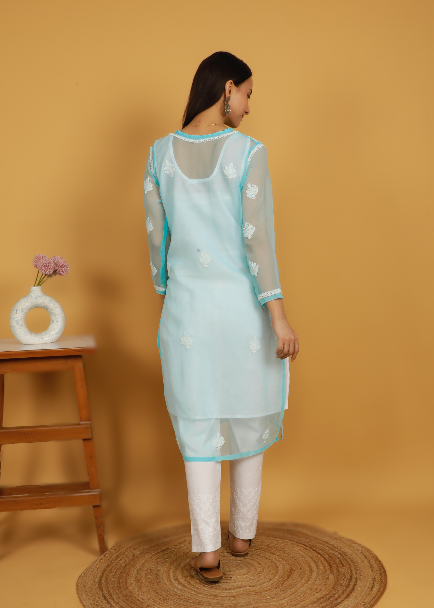 MOHIITO SKY-BLUE LUCKNOWI CHIKANKARI KURTA SET