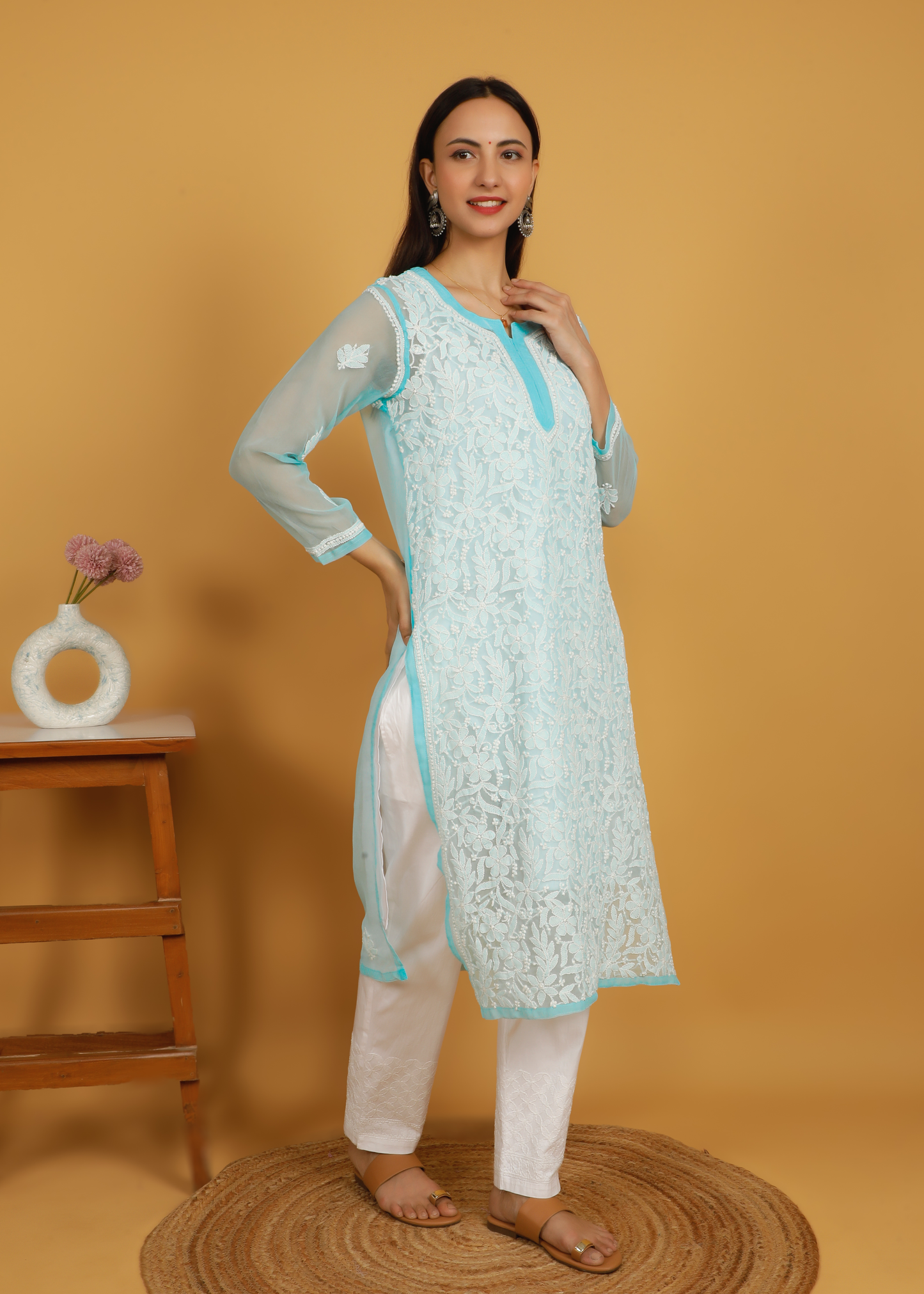 MOHIITO SKY-BLUE LUCKNOWI CHIKANKARI KURTA SET