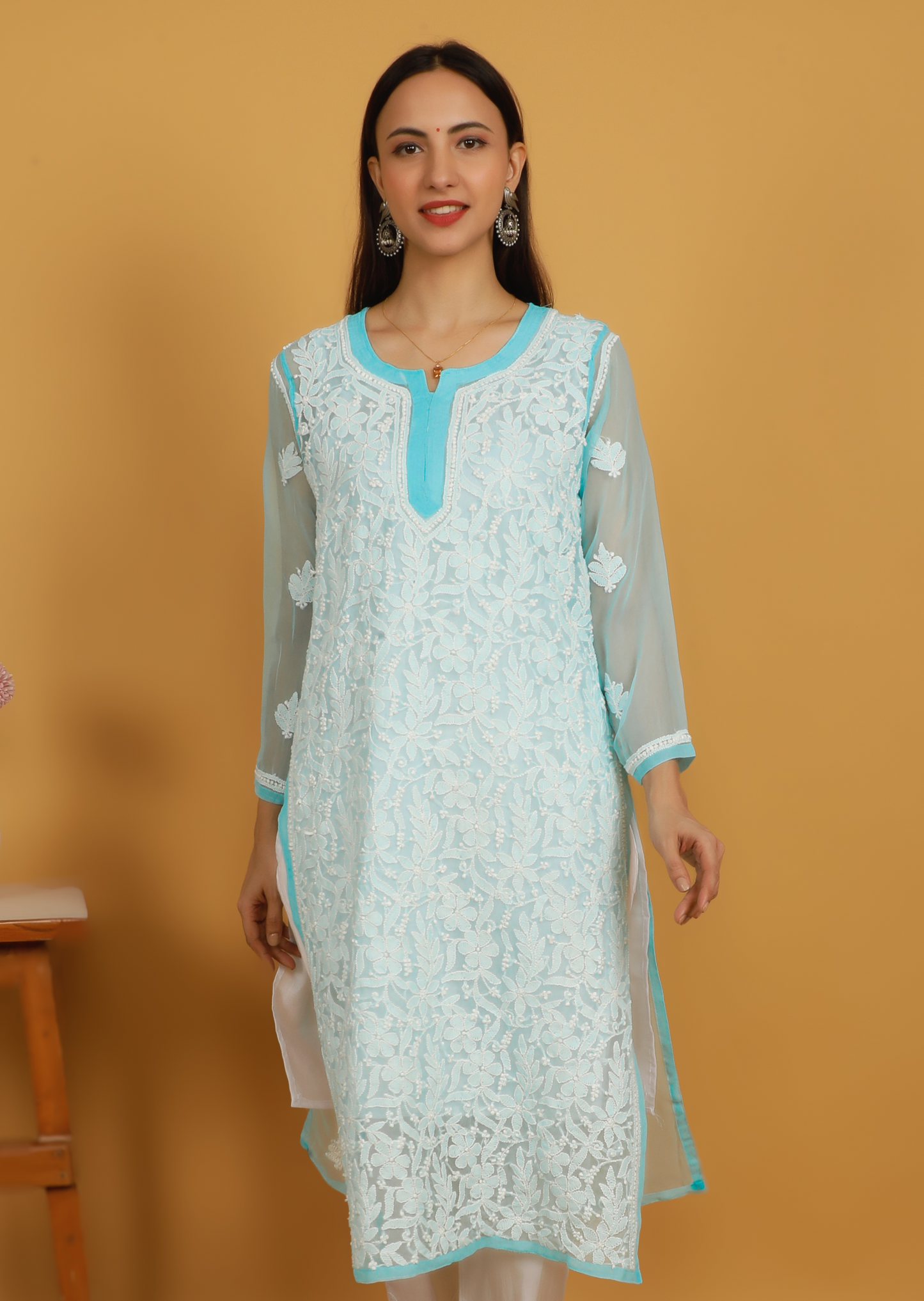 MOHIITO SKY-BLUE LUCKNOWI CHIKANKARI KURTA SET