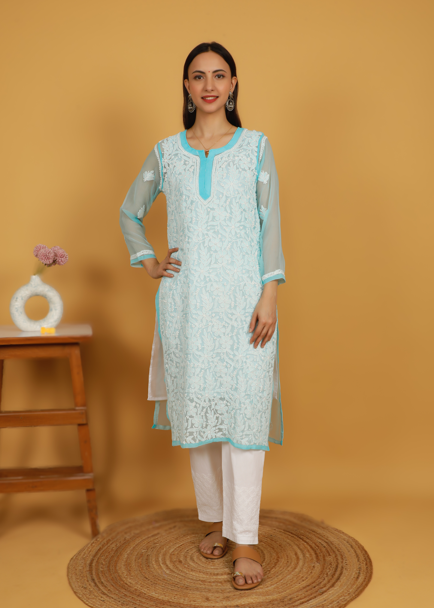 MOHIITO SKY-BLUE LUCKNOWI CHIKANKARI KURTA SET