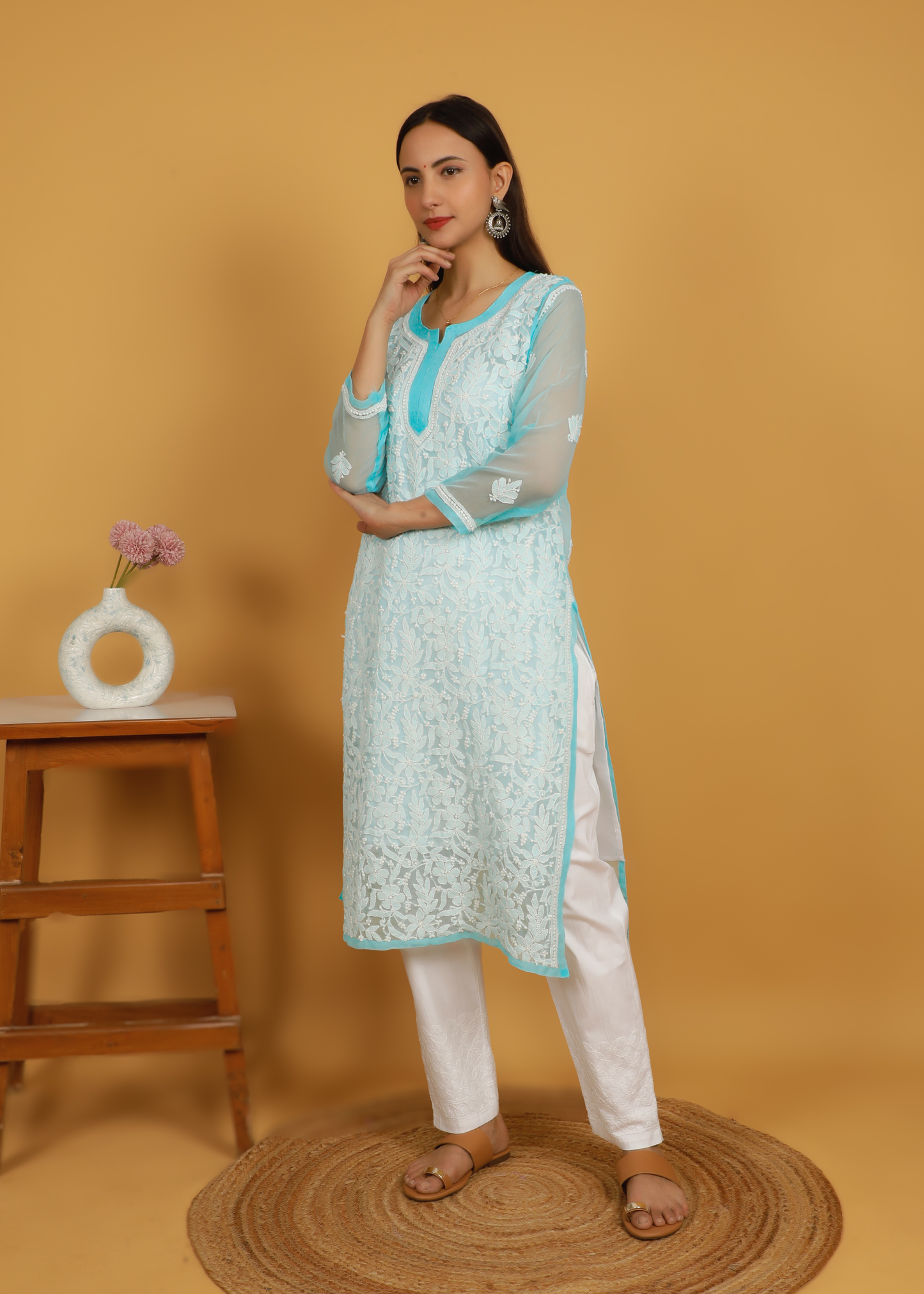 MOHIITO SKY-BLUE LUCKNOWI CHIKANKARI KURTA SET