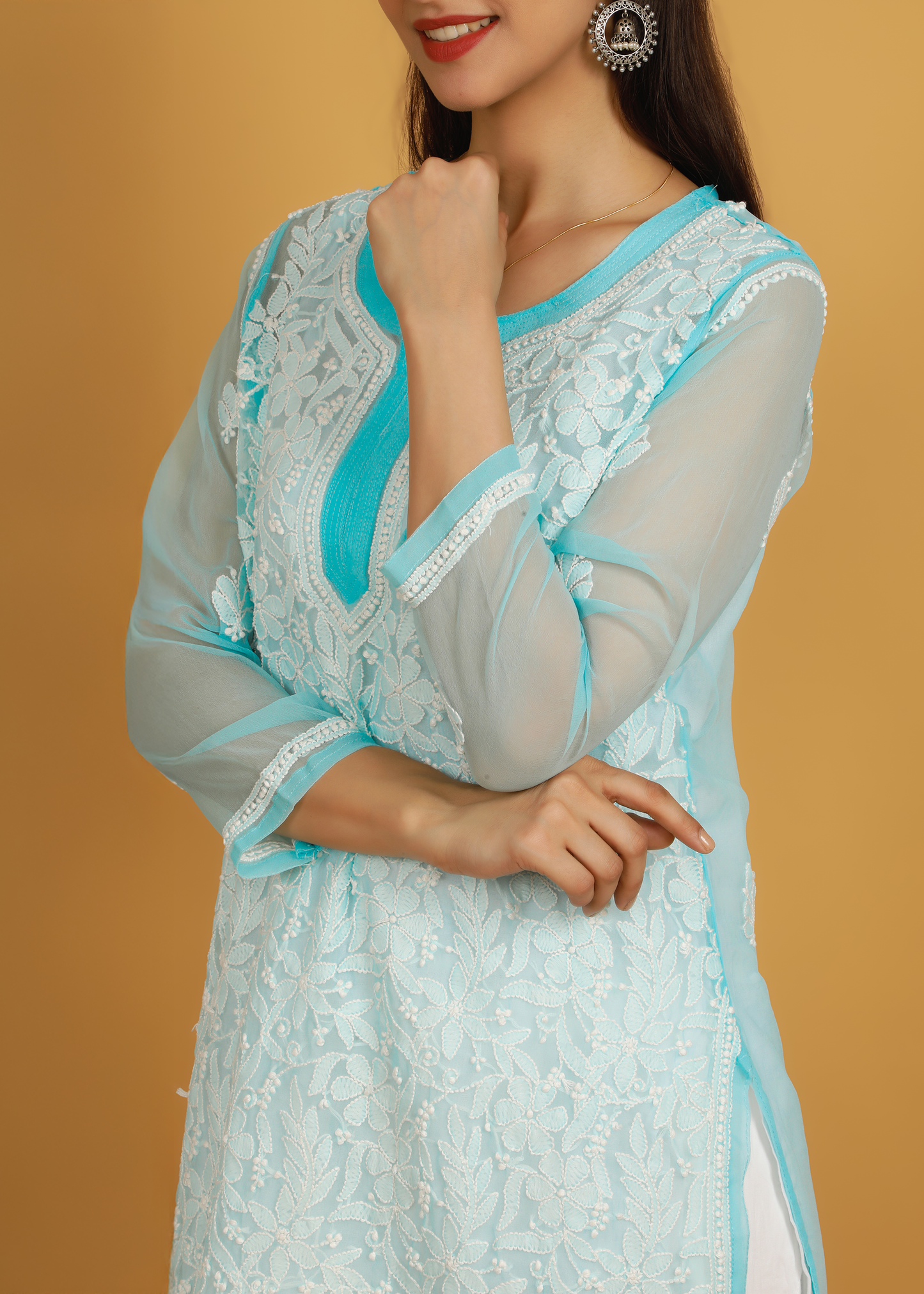 MOHIITO SKY-BLUE LUCKNOWI CHIKANKARI KURTA SET