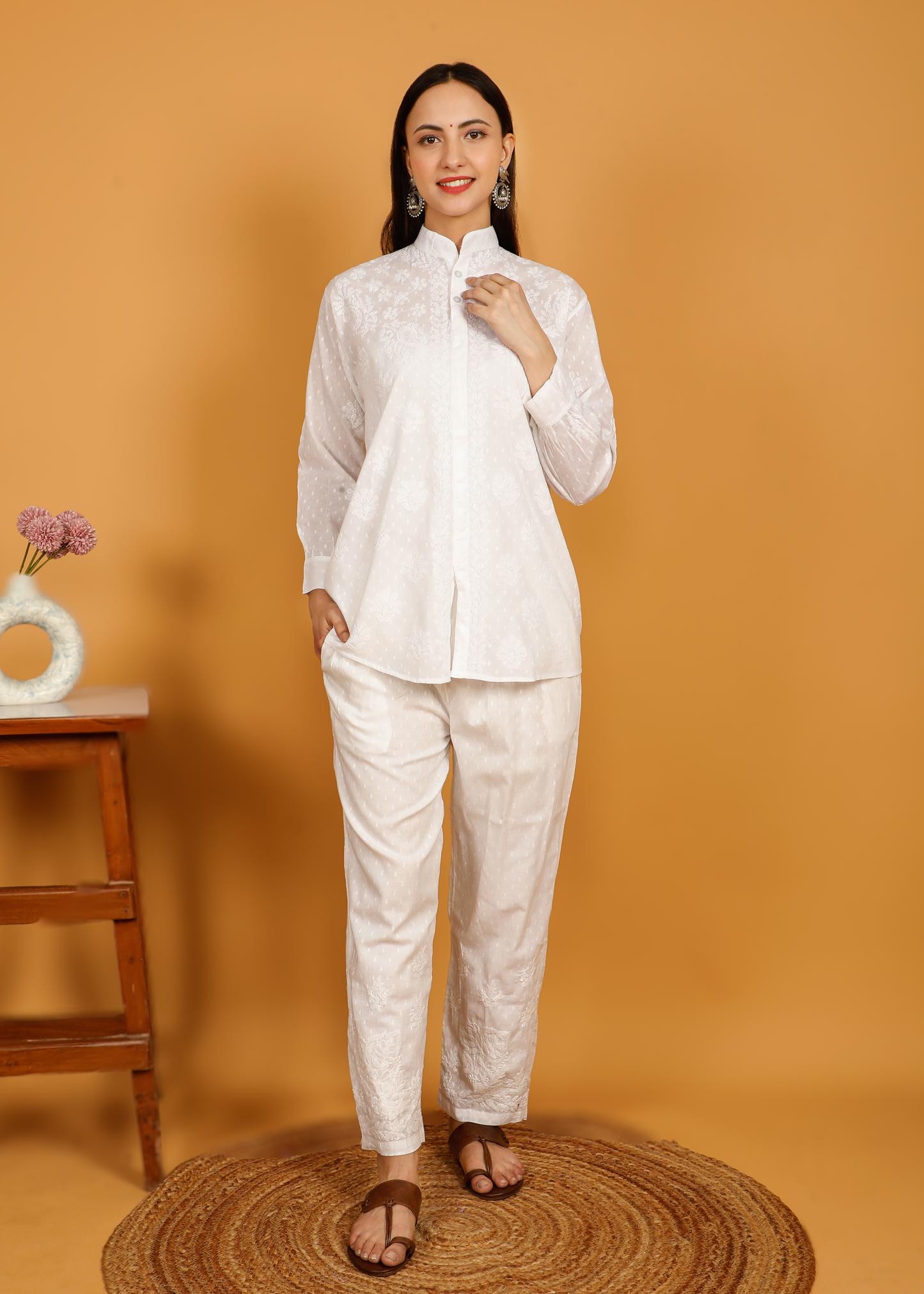 MOHIITO LUCKNOWI CHIKANKARI  FULL SLEEVES COTTON CO-ORDS SET