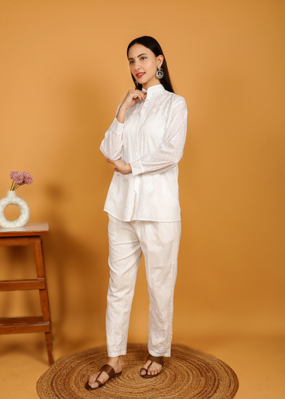 MOHIITO LUCKNOWI CHIKANKARI  FULL SLEEVES COTTON CO-ORDS SET