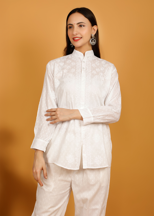 MOHIITO LUCKNOWI CHIKANKARI  FULL SLEEVES COTTON CO-ORDS SET